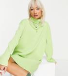 Collusion Washed Rib Boxy Turtle Neck Dress In Green-gray
