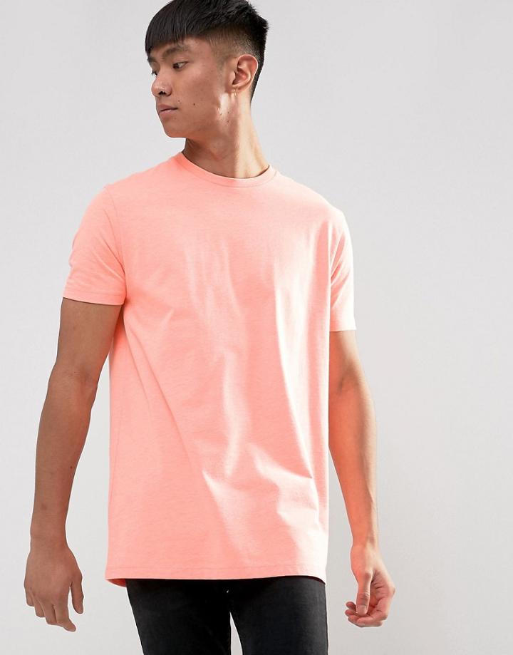 Asos Longline T-shirt With Crew Neck In Orange - Orange