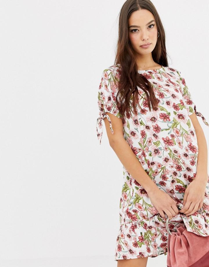 Vila Floral Printed Frill Hem Midi Dress-multi