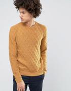 Asos Lambswool Rich Cable Sweater In Mustard - Yellow