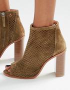 New Look Real Suede Heeled Shoe Boot - Green