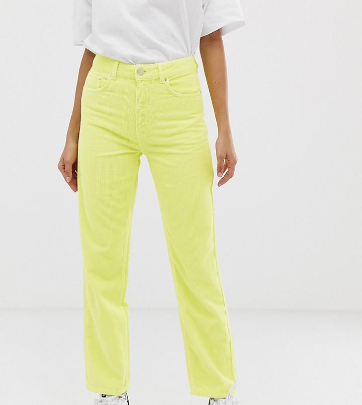 Asos Design Tall Florence Authentic Straight Leg Jeans In Neon Yellow Cord - Green
