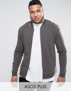 Asos Plus Muscle Fit Jersey Bomber Jacket With Distressing In Black -