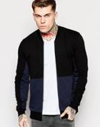 Asos Jersey Bomber Jacket With Cut & Sew In Navy - Navy