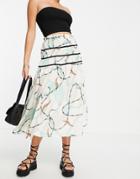 Asos Design Midi Skirt With Contrast Trim In Abstract Print-multi