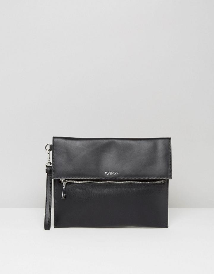 Modalu Leather Pouch Clutch Bag - Black