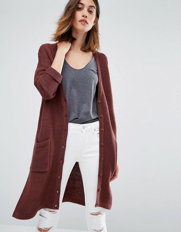 Vero Moda Long Line Side Split Cardigan - Brown