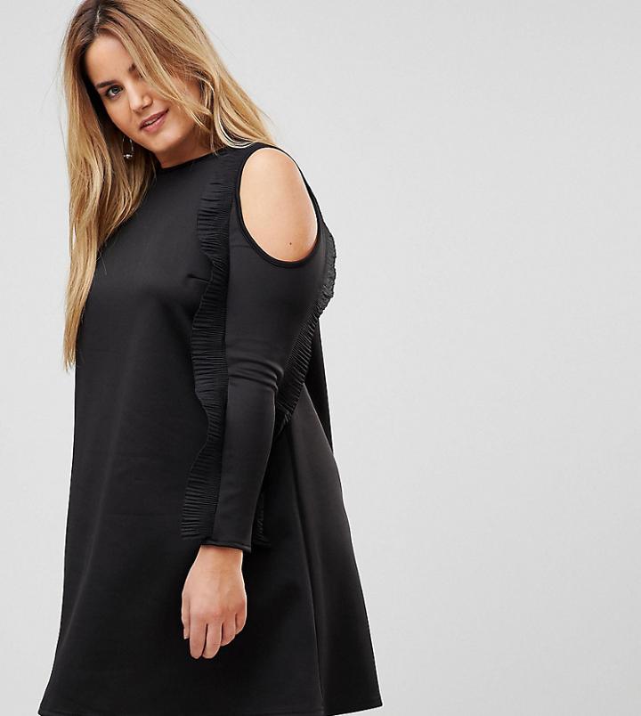 Club L Plus Ruffle Cold Shoulder A-line Dress - Black