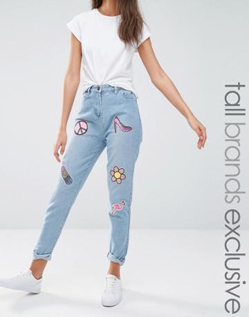 Liquor & Poker Tall Boyfriend Jeans With Multi Sequin Badges - Blue