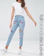 Liquor & Poker Tall Boyfriend Jeans With Multi Sequin Badges - Blue