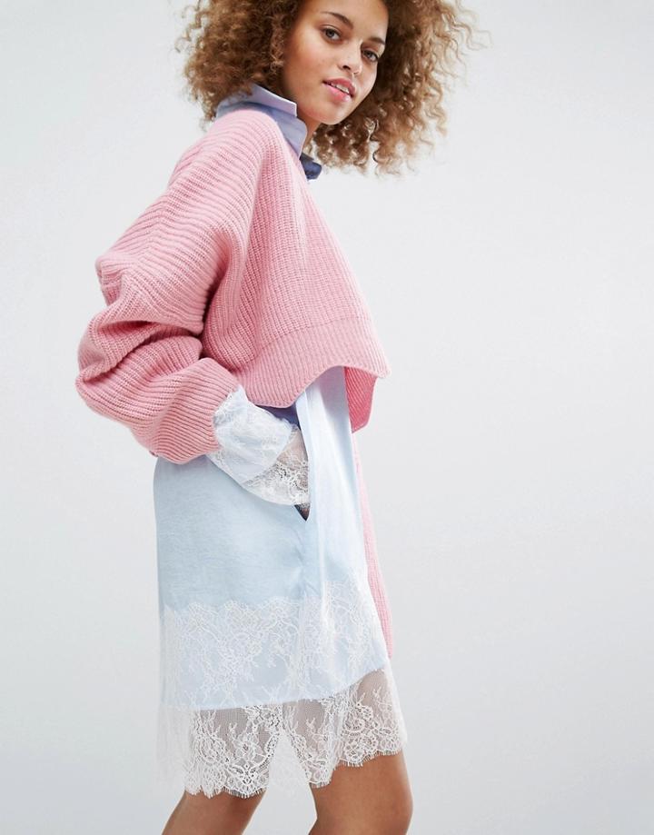 Stylenanda Cropped Wiggle Hem Knitted Sweater - Pink