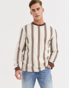 Asos Design Long Sleeve T-shirt With Vertical Stripe-beige