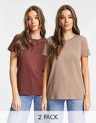 Stradivarius Oversized T-shirt 2 Pack In Chocolate & Mushroom-brown