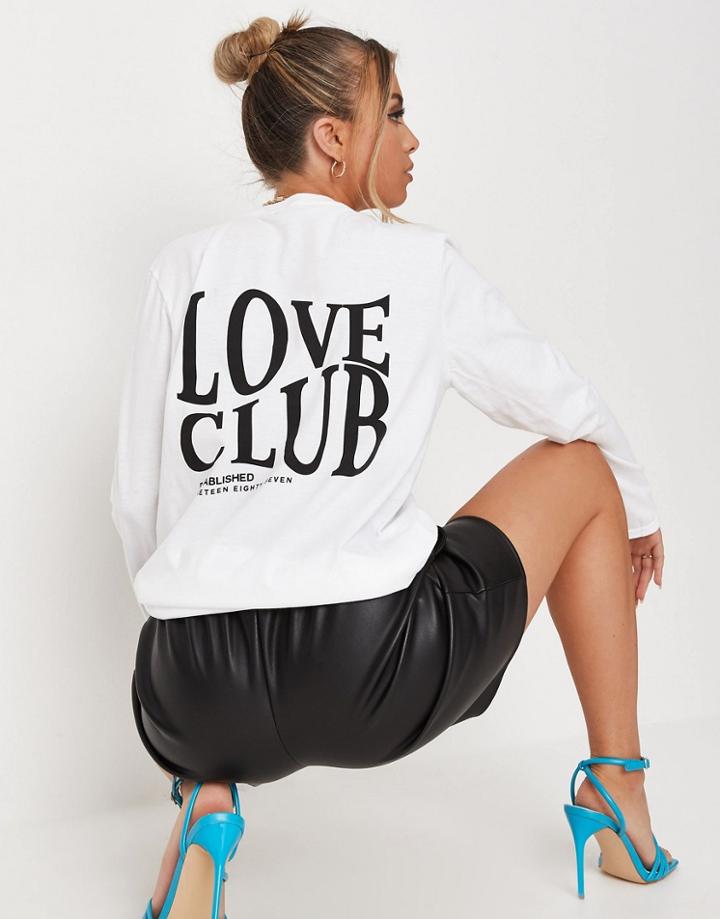 Missguided Love Club Slogan Oversized Tee In White