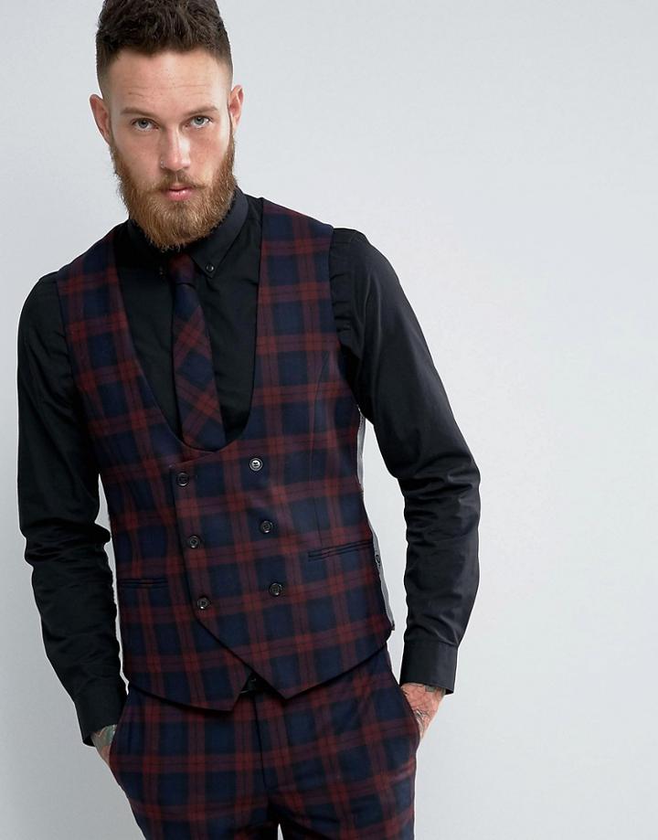 Noose & Monkey Super Skinny Vest In Check - Red