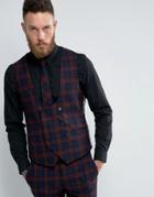 Noose & Monkey Super Skinny Vest In Check - Red