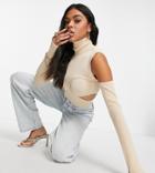Asyou Knitted Sweater With Sleeves In Stone-neutral