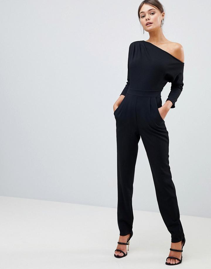 City Goddess One Shoulder Jumpsuit - Black
