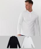 Asos Design 2 Pack Long Sleeve Jersey Polo Save - Multi