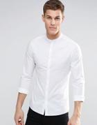 Asos Skinny Shirt In White With Grandad Collar And Long Sleeves - White