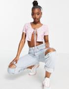 Missguided Tie Front Crop Top In Pink Flirty Floral