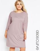Asos Curve Ponte Shift Dress With 3/4 Sleeve - Dusky Lilac