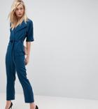 Asos Tall Wrap Jumpsuit With Self Belt-blue