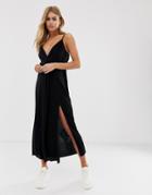 Asos Design Twist Front Plisse Maxi Dress - Black