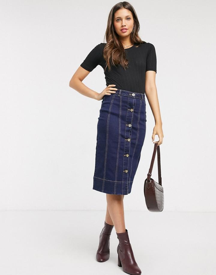 Brave Soul Kelby Denim Midi Skirt-blues