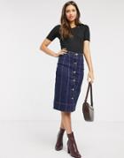 Brave Soul Kelby Denim Midi Skirt-blues