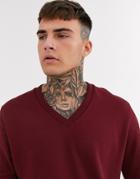 Asos Design V Neck Sweatshirt In Burgundy-red