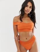 Prettylittlething Bikini Bottoms With Bandage Detail In Orange - Brown