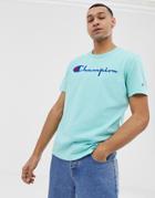 Champion T-shirt With Large Script Logo In Blue - Blue
