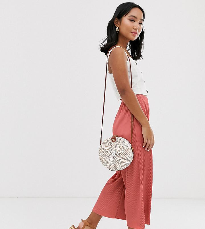 Asos Design Petite Plisse Culotte Pants - Pink