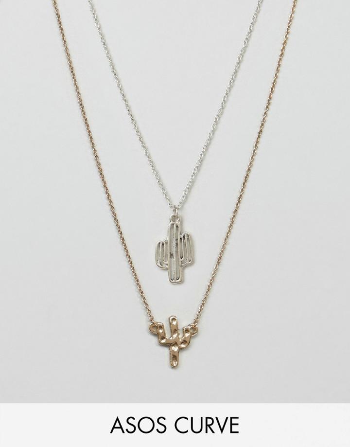 Asos Curve Pack Of 2 Cactus Necklaces - Multi