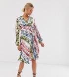 Flounce London Maternity Satin Wrap Midi Dress In Animal Print - Multi