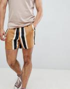 Asos Design Slim Shorts In Block Stripe - Brown