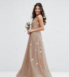 Maya High Neck Maxi Tulle Dress With Tonal Delicate Sequins-brown
