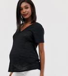 Asos Design Maternity T-shirt In Longline Slubby Rib In Black