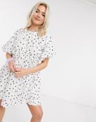 Asos Design Cotton Poplin Smock Mini Dress In Mono Floral-multi
