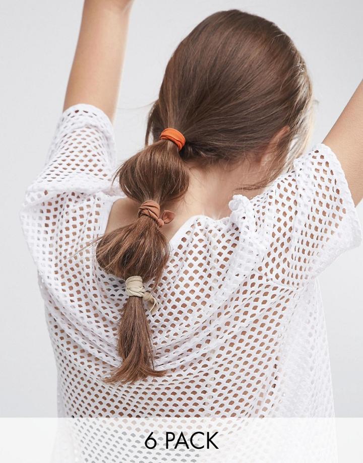 Asos Pack Of 6 Basic Hair Ties - Brown