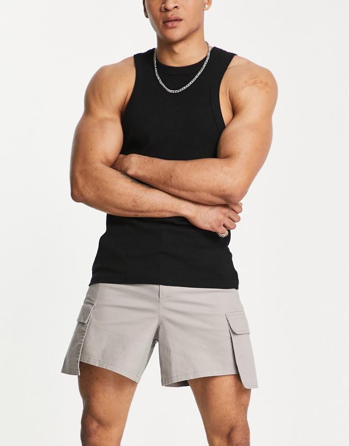 Asos Design Wide Chino Cargo Shorts In Beige-neutral