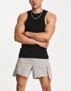 Asos Design Wide Chino Cargo Shorts In Beige-neutral
