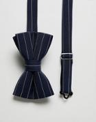 Asos Design Striped Bow Tie In Navy - Navy