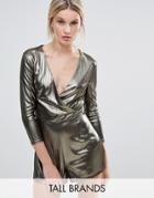 New Look Tall Shimmer Wrap Romper - Gold