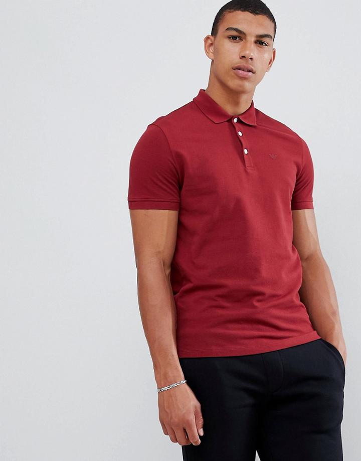 Emporio Armani Logo Polo In Burgundy - Red