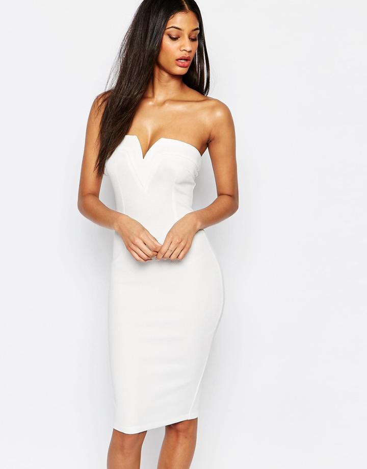 Ax Paris Plunge Front Strapless Midi Dress - Cream