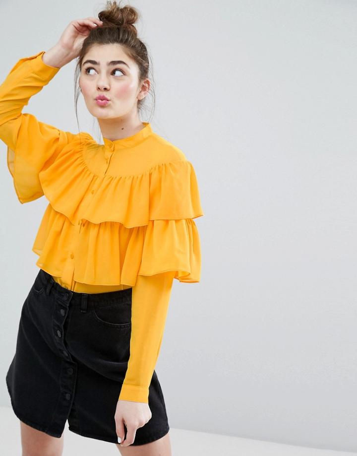 Monki Ruffle Tiered Shirt - Yellow