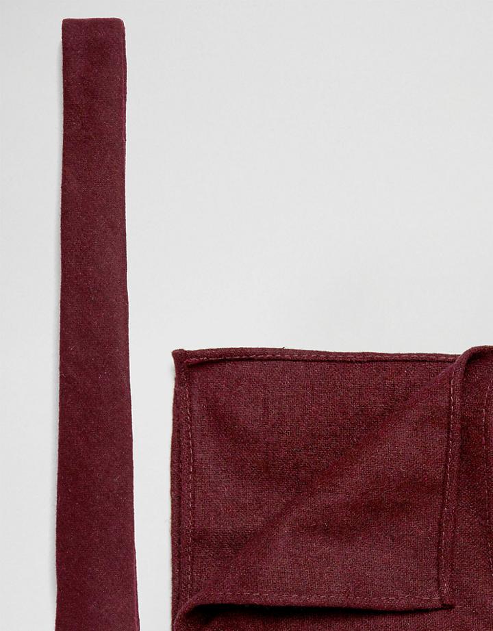 Asos Design Tie And Pocket Square Pack In Textured Burgundy