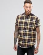 Asos Bleach Wash Checked Shirt In Regular Fit - Brown